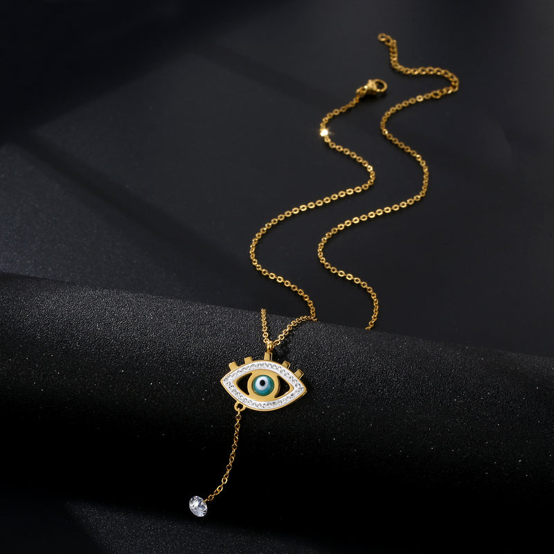 Buy Rose Gold Evil Eye Minimal Necklace Online – The Jewelbox